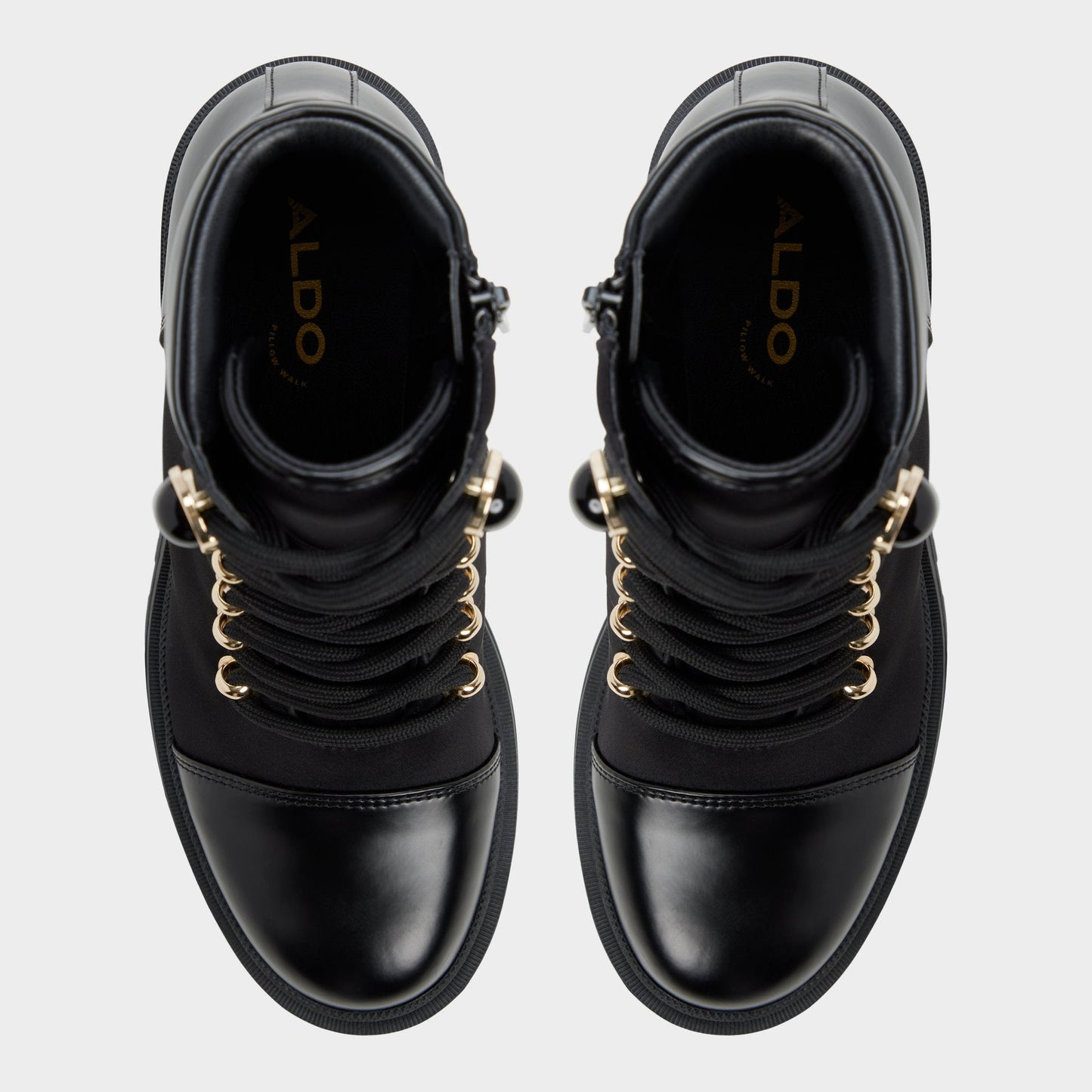 Mariettia in Black - Lace-up boot, Lug sole - Black