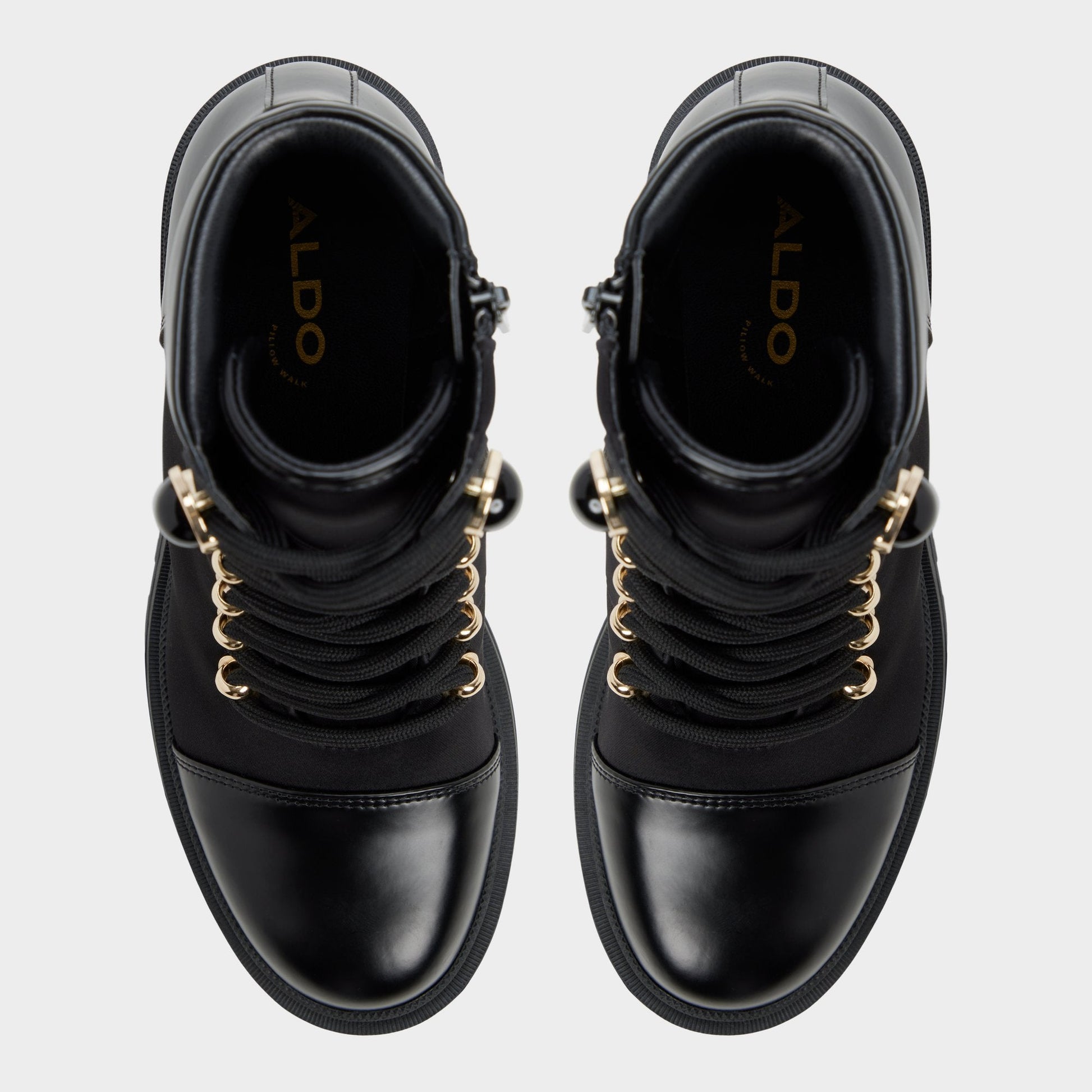 Mariettia in Black - Lace-up boot, Lug sole - Black