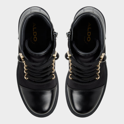 Mariettia in Black - Lace-up boot, Lug sole - Black