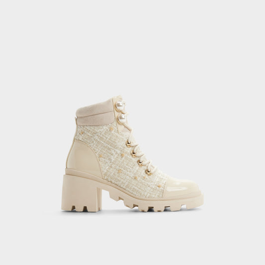 Mariettia in Other White - Lace-up boot, Lug sole - Other white