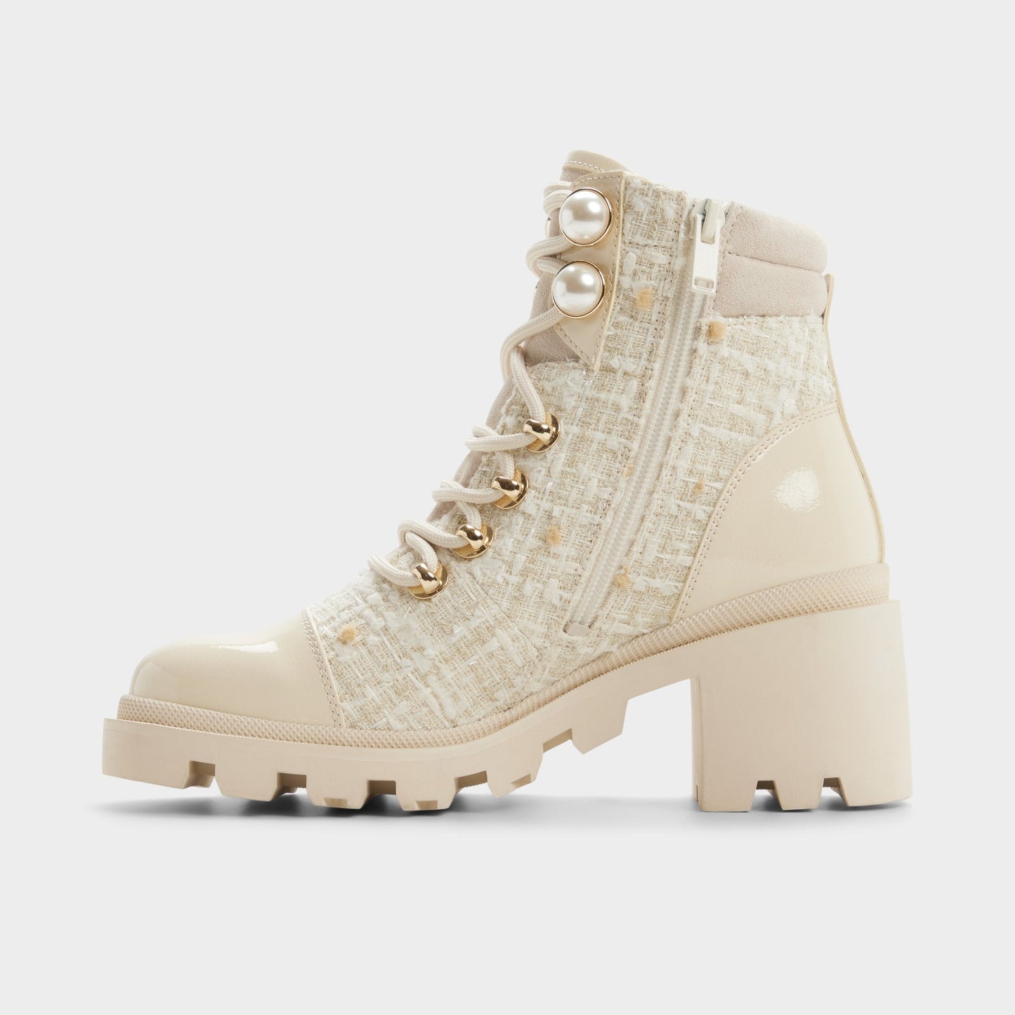Mariettia in Other White - Lace-up boot, Lug sole - Other white