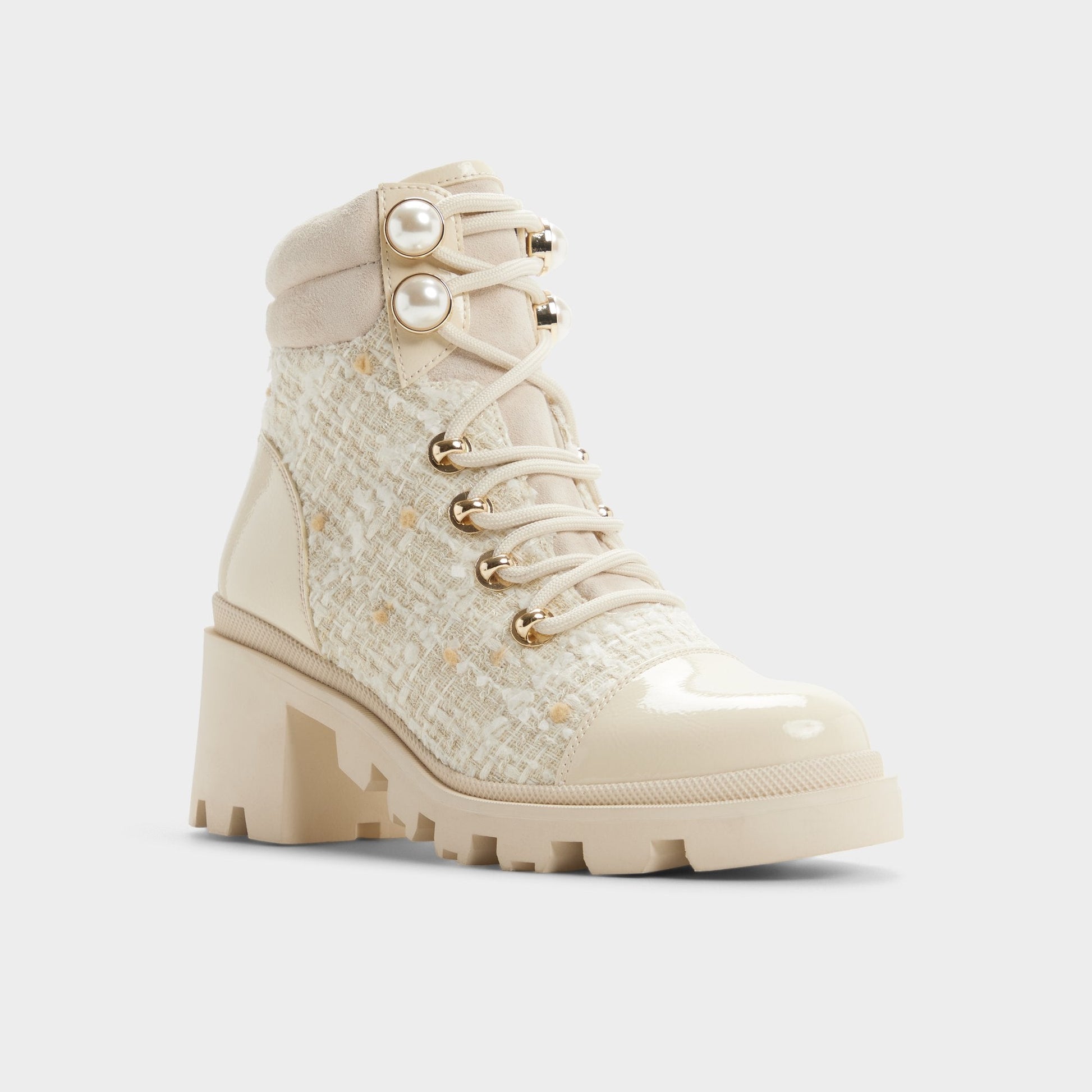 Mariettia in Other White - Lace-up boot, Lug sole - Other white
