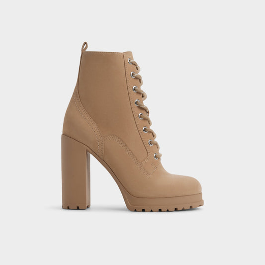 Rebelliously in Medium Beige - Combat ankle boot, Lug sole - Medium Beige