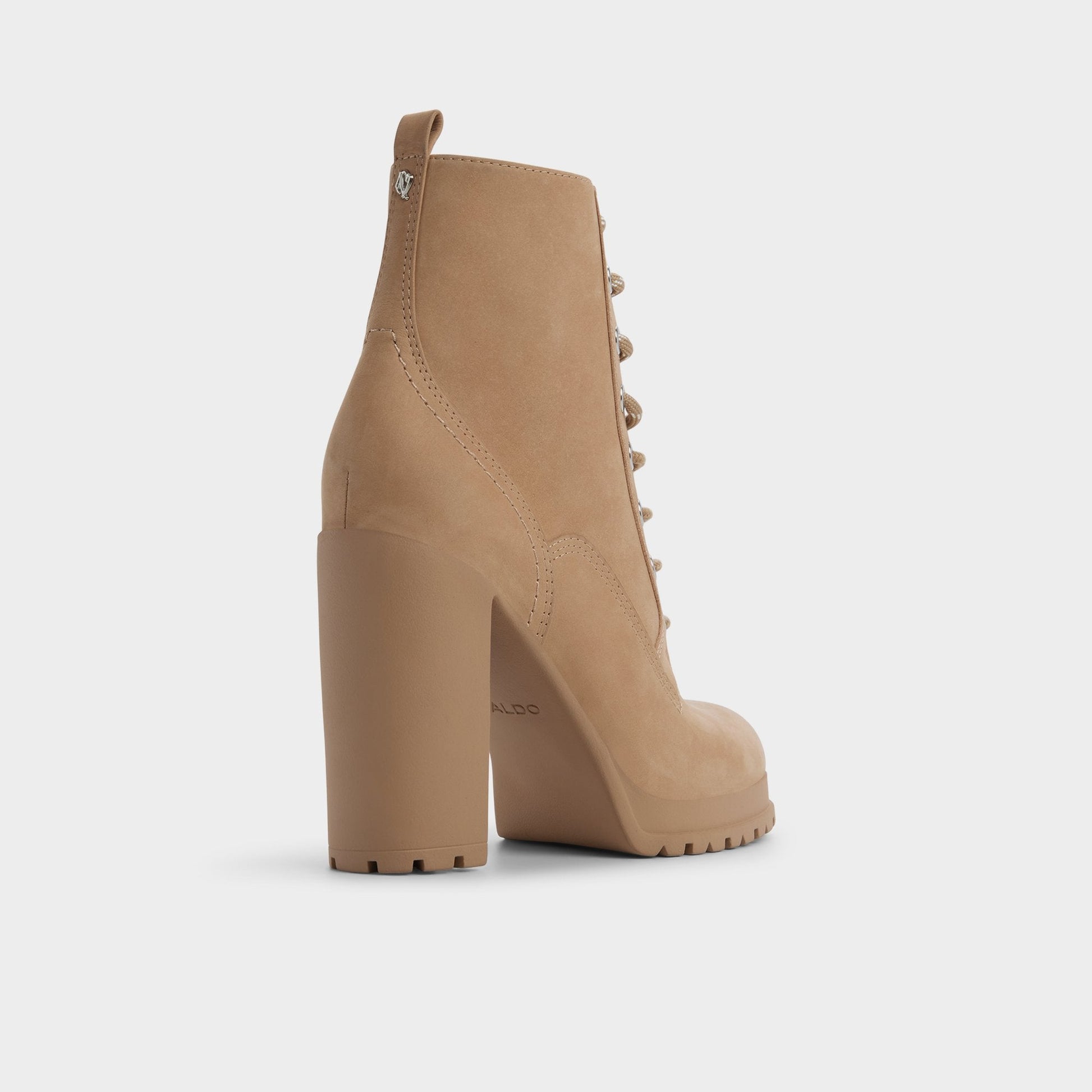 Rebelliously in Medium Beige - Combat ankle boot, Lug sole - Medium Beige