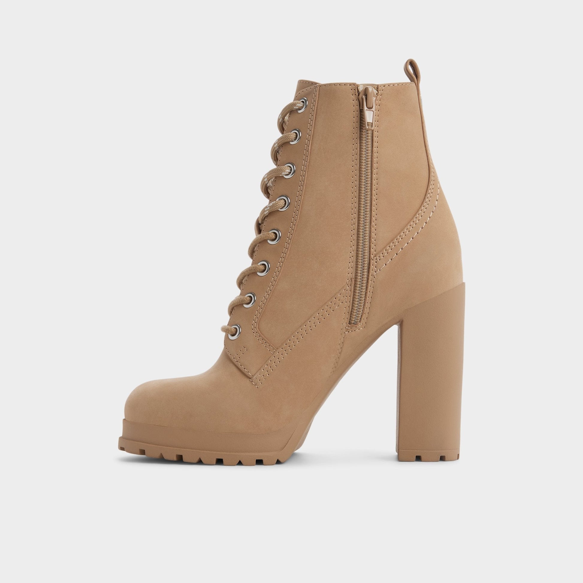 Rebelliously in Medium Beige - Combat ankle boot, Lug sole - Medium Beige