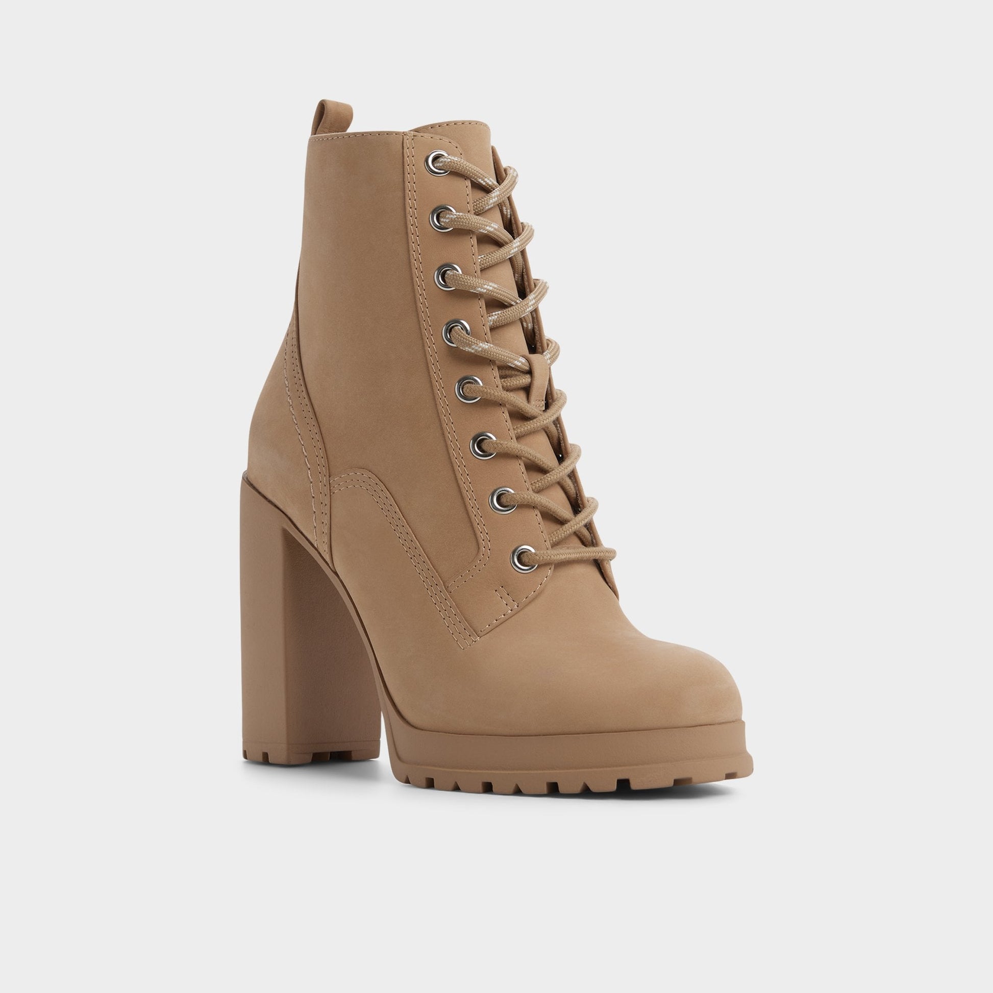 Rebelliously in Medium Beige - Combat ankle boot, Lug sole - Medium Beige