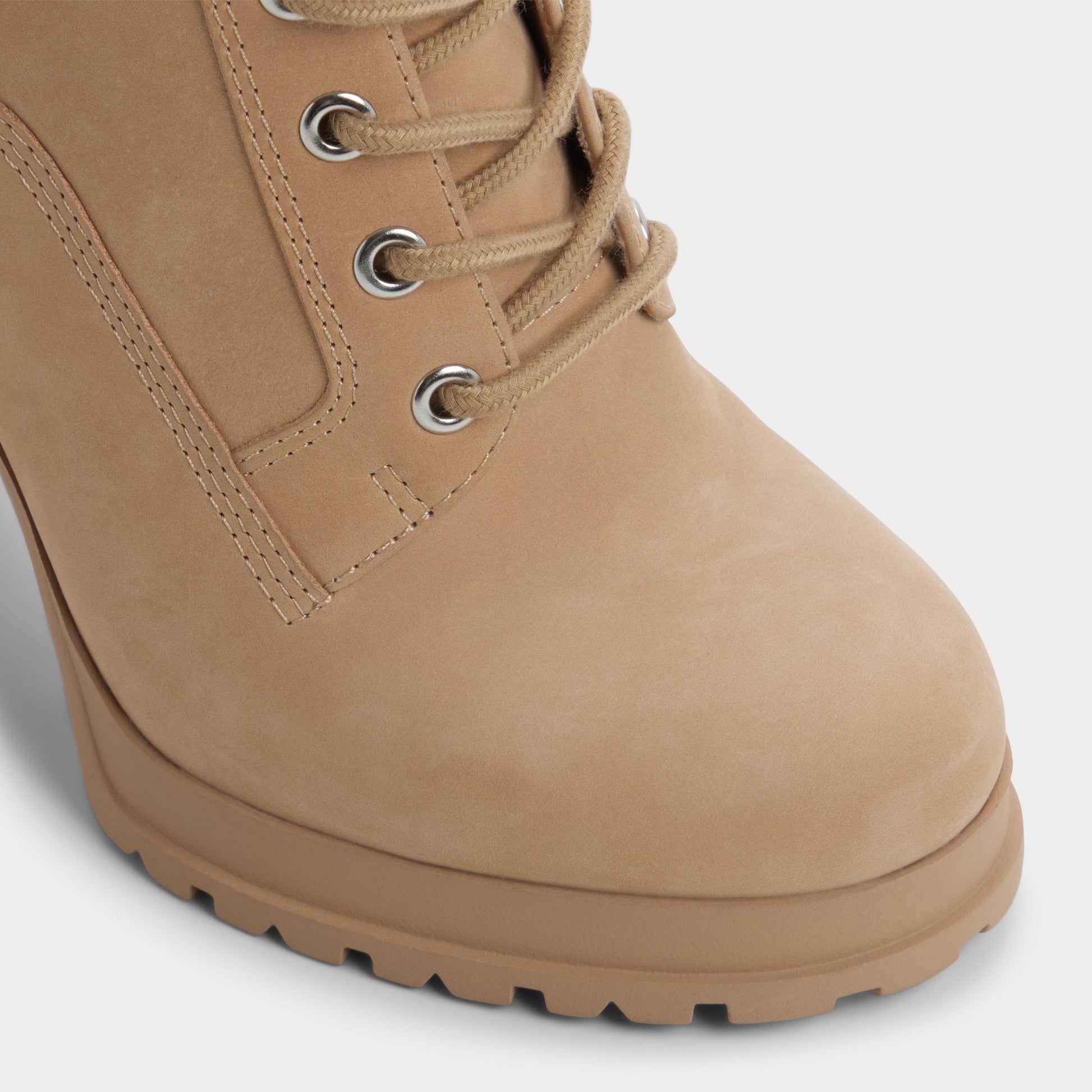 Rebelliously in Medium Beige - Combat ankle boot, Lug sole - Medium Beige