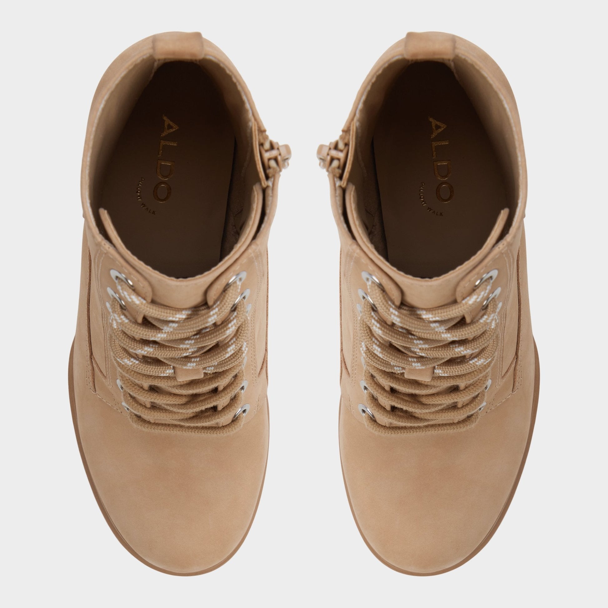 Rebelliously in Medium Beige - Combat ankle boot, Lug sole - Medium Beige