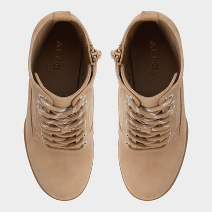 Rebelliously in Medium Beige - Combat ankle boot, Lug sole - Medium Beige