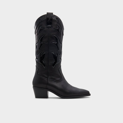 Nebraska Black Women's Western - Mid-calf western boot, Block heel - Black
