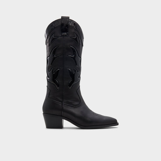 Nebraska Black Women's Western - Mid-calf western boot, Block heel - Black