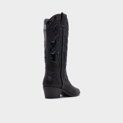 Nebraska Black Women's Western - Mid-calf western boot, Block heel - Black