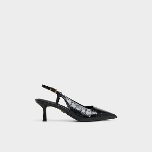 Adan in Black - Slingback heel, Kitten heel - Black