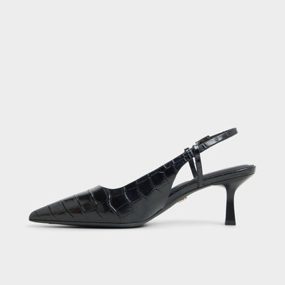 Adan in Black - Slingback heel, Kitten heel - Black