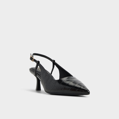 Adan in Black - Slingback heel, Kitten heel - Black
