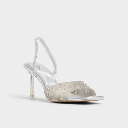 Andyana Silver Women's Strappy sandals - Slingback heeled sandal, Stiletto heel - Silver