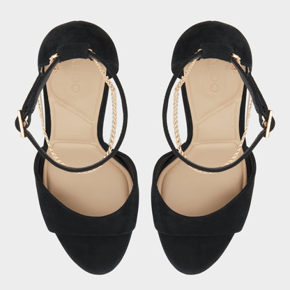 Afumeth Black Overflow Women's Platform sandals - Strappy heeled sandal, Stiletto platform - Black overflow