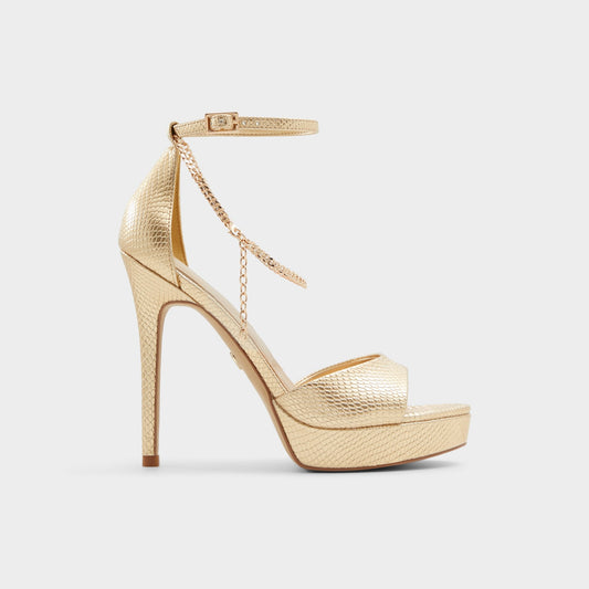 Afumeth Gold Women's Platform sandals - Strappy heeled sandal, Stiletto platform - Gold