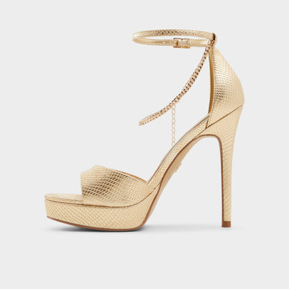 Afumeth Gold Women's Platform sandals - Strappy heeled sandal, Stiletto platform - Gold