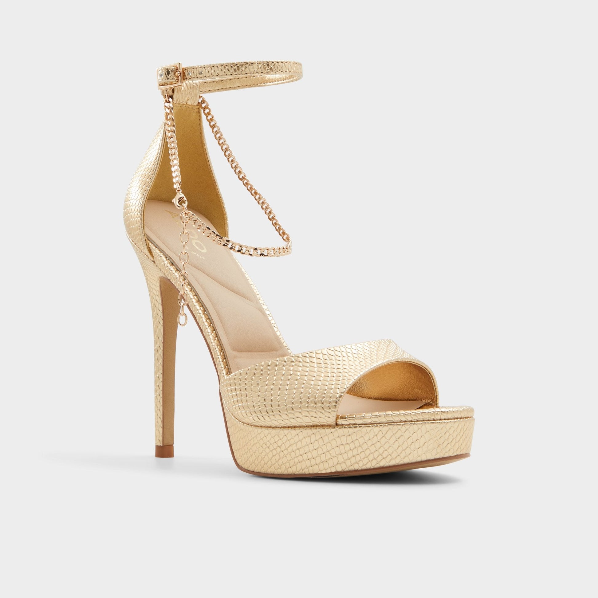 Afumeth Gold Women's Platform sandals - Strappy heeled sandal, Stiletto platform - Gold