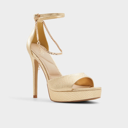 Afumeth Gold Women's Platform sandals - Strappy heeled sandal, Stiletto platform - Gold