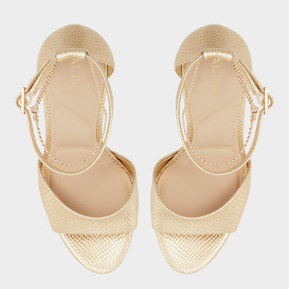 Afumeth Gold Women's Platform sandals - Strappy heeled sandal, Stiletto platform - Gold