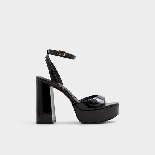 Valoria Black Women's Platform sandals - Strappy heeled sandal, Platform - Black