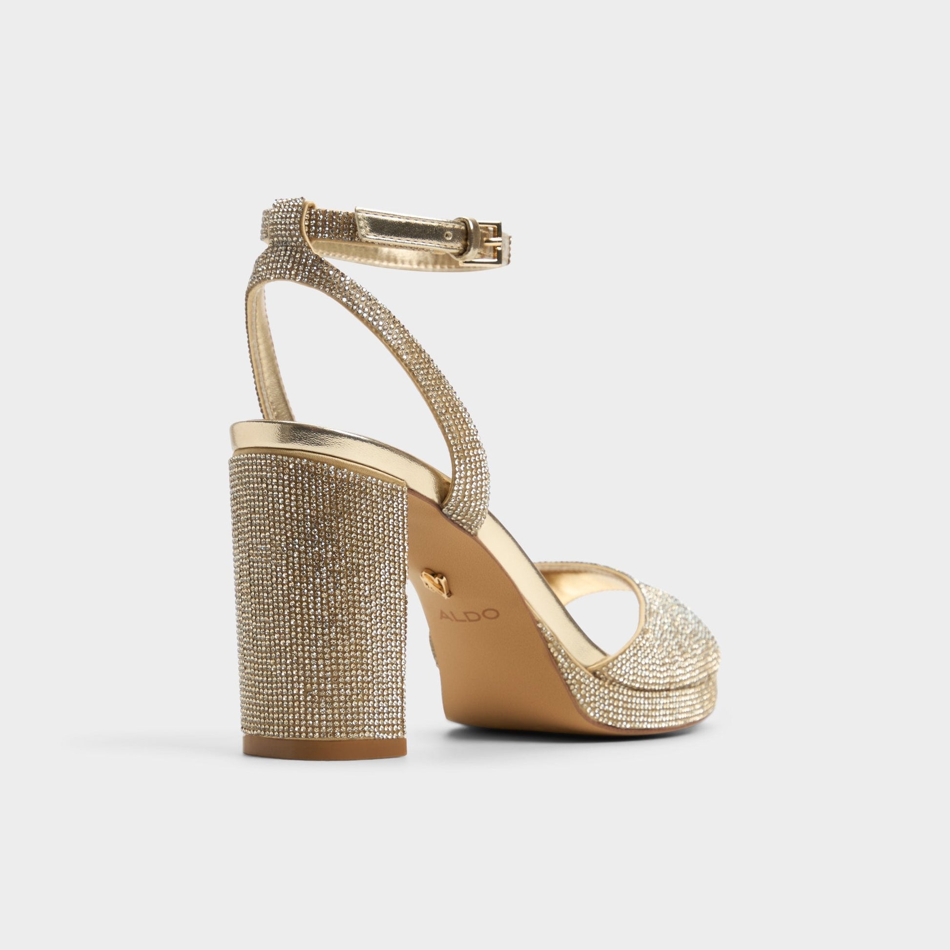 Alluring Champagne Women's Strappy sandals - Strappy heeled sandal, Platform - Champagne