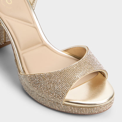 Alluring Champagne Women's Strappy sandals - Strappy heeled sandal, Platform - Champagne