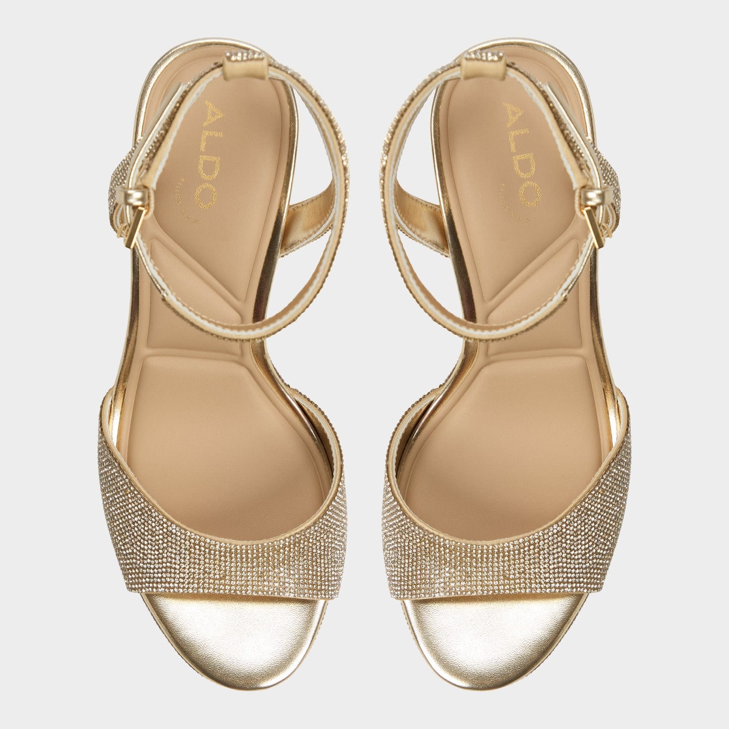 Alluring Champagne Women's Strappy sandals - Strappy heeled sandal, Platform - Champagne