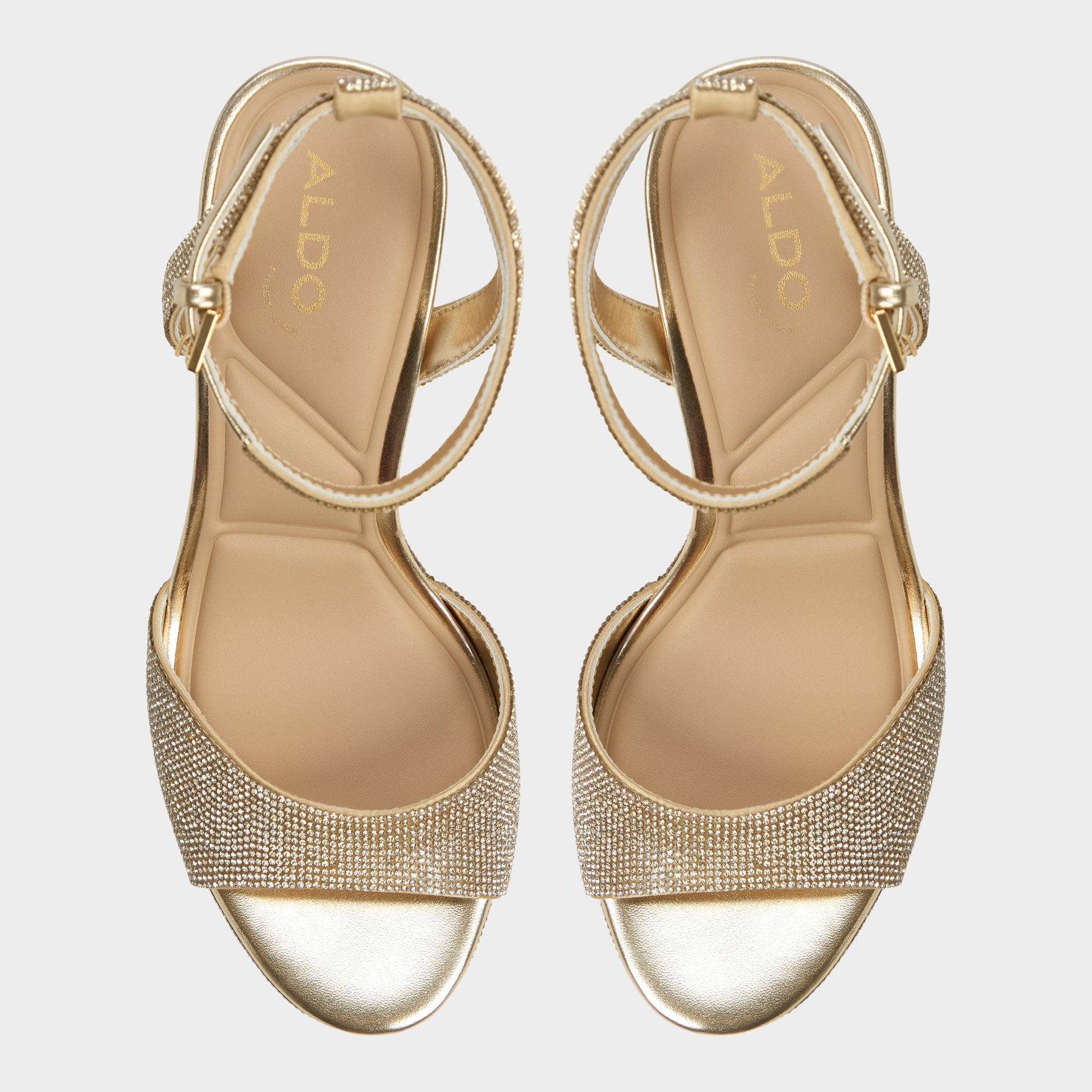 Alluring Champagne Women's Strappy sandals - Strappy heeled sandal, Platform - Champagne