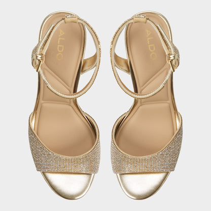 Alluring Champagne Women's Strappy sandals - Strappy heeled sandal, Platform - Champagne