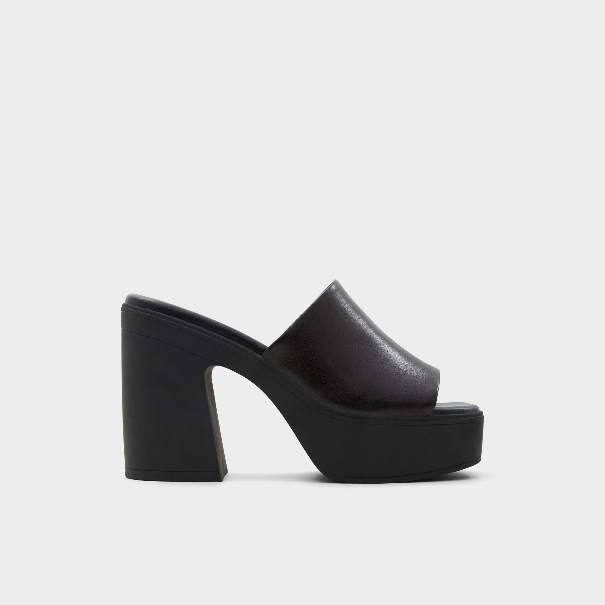 Maysee Other Black Leather Smooth Women's Mule slides - Heeled mule, Platform - Other black