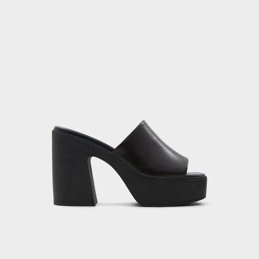Maysee Other Black Leather Smooth Women's Mule slides - Heeled mule, Platform - Other black