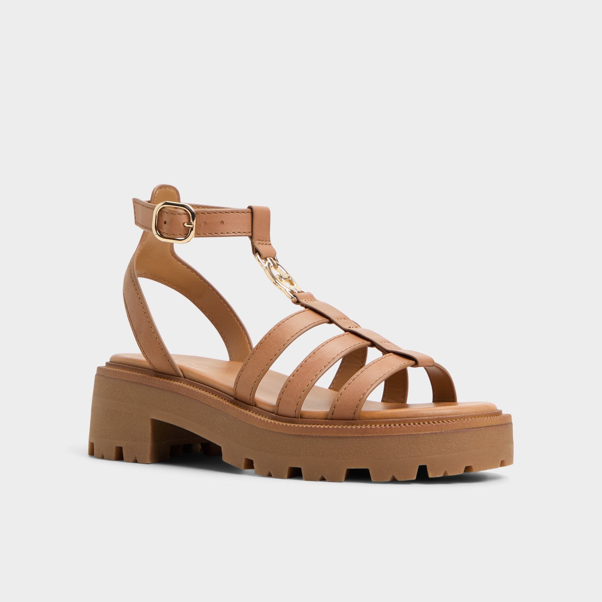Lamington Medium Brown Women's Strappy sandals - Gladiator sandal, Lug sole - Medium Brown