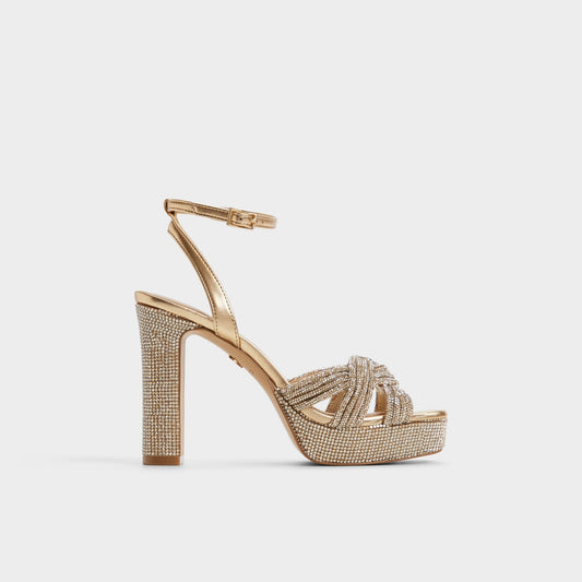 Shimma Gold Women's Iridescent metallics - Strappy heeled sandal, Platform - Gold