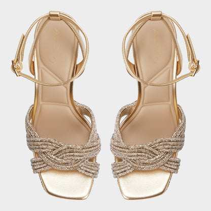 Shimma Gold Women's Iridescent metallics - Strappy heeled sandal, Platform - Gold