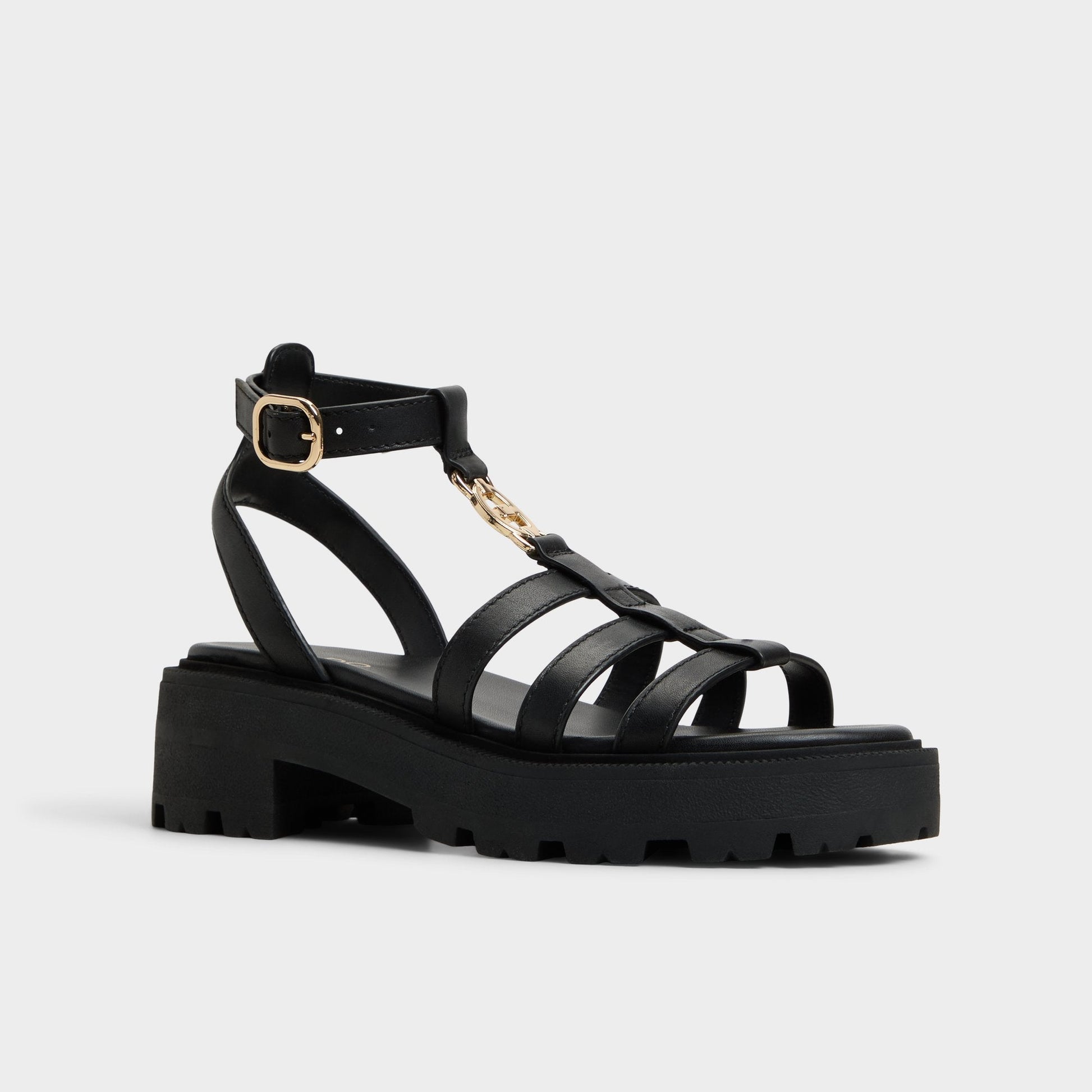 Lamington Black Women's Strappy sandals - Gladiator sandal, Lug sole - Black