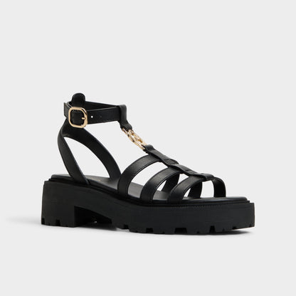 Lamington Black Women's Strappy sandals - Gladiator sandal, Lug sole - Black