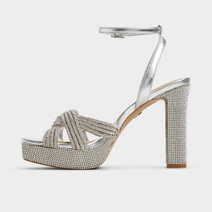 Shimma Silver Women's Iridescent metallics - Strappy heeled sandal, Platform - Silver