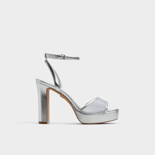 Chicglimmer Silver Women's Platform sandals - Strappy heeled sandal, Block heel - Silver