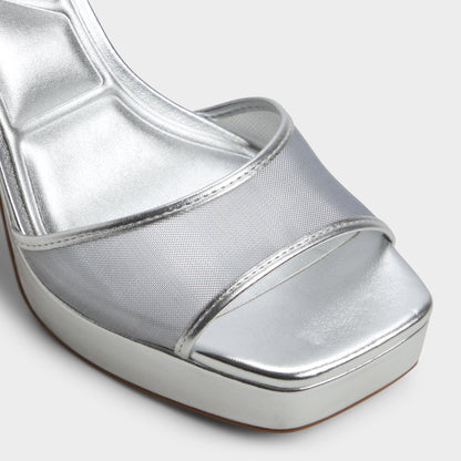 Chicglimmer Silver Women's Platform sandals - Strappy heeled sandal, Block heel - Silver