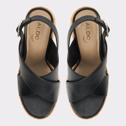 Sandcastle Black Women's Platform sandals - Strappy wedge sandal - Black