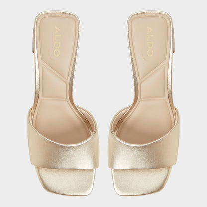 Tisha Gold Women's Heeled mules - Heeled mule, Block heel - Gold