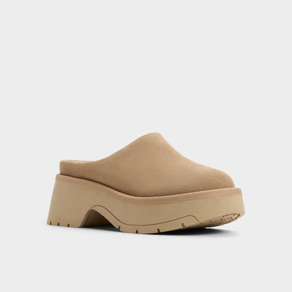 Academia Beige Women's Cold Weather Shoes - Heeled mule, Lug sole - Beige