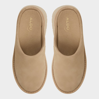 Academia Beige Women's Cold Weather Shoes - Heeled mule, Lug sole - Beige