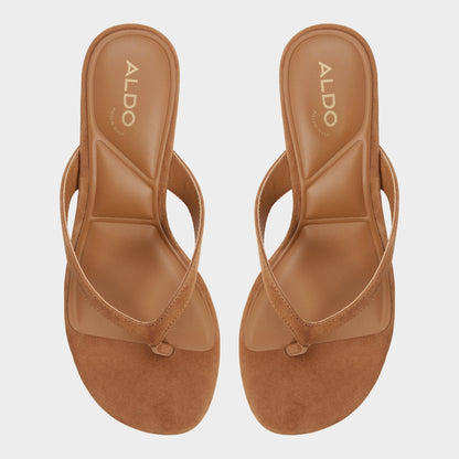 Jump in Medium Brown - Heeled flip flop, Kitten heel - Medium brown