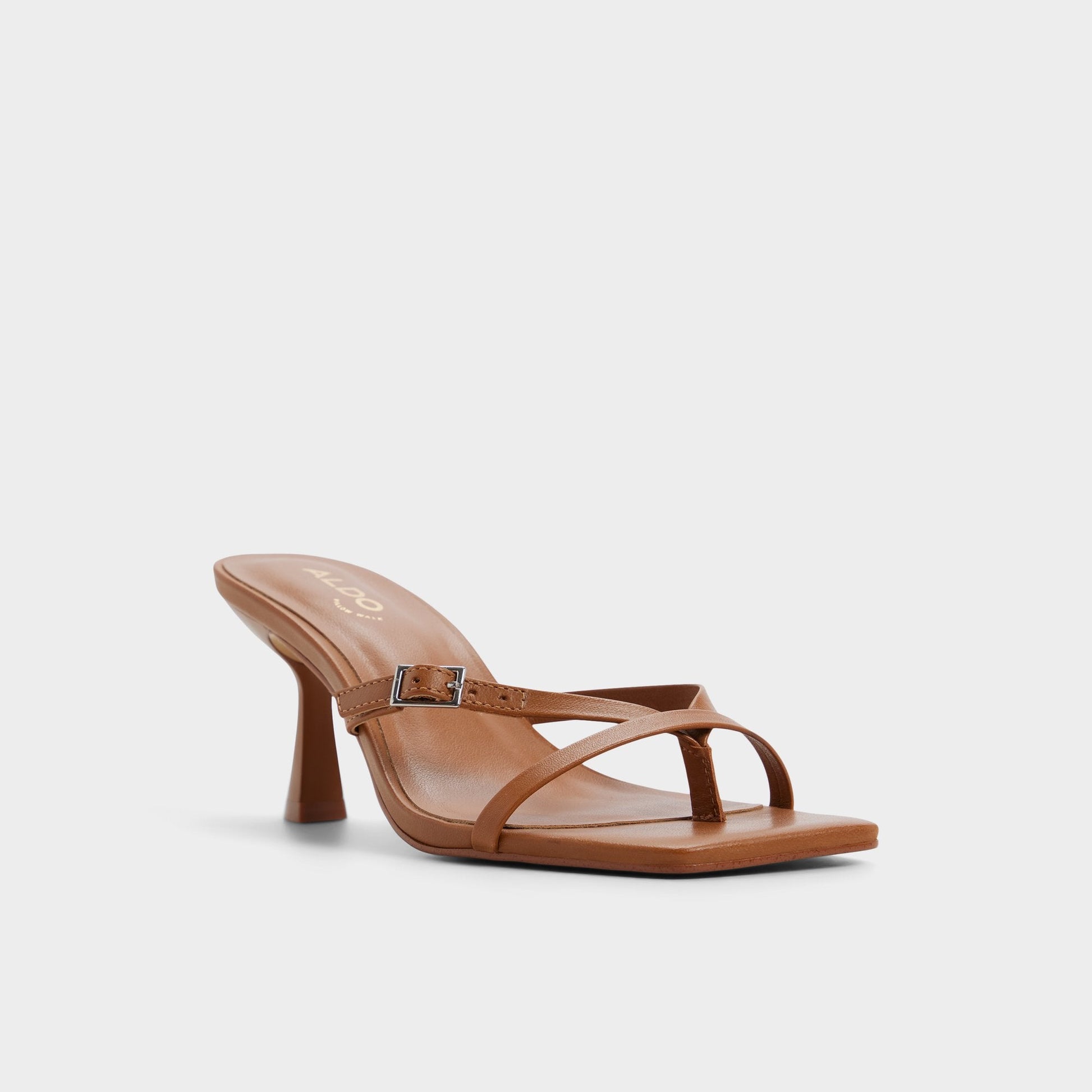 Gannever - Heeled flip flop, Kitten heel - Medium Brown