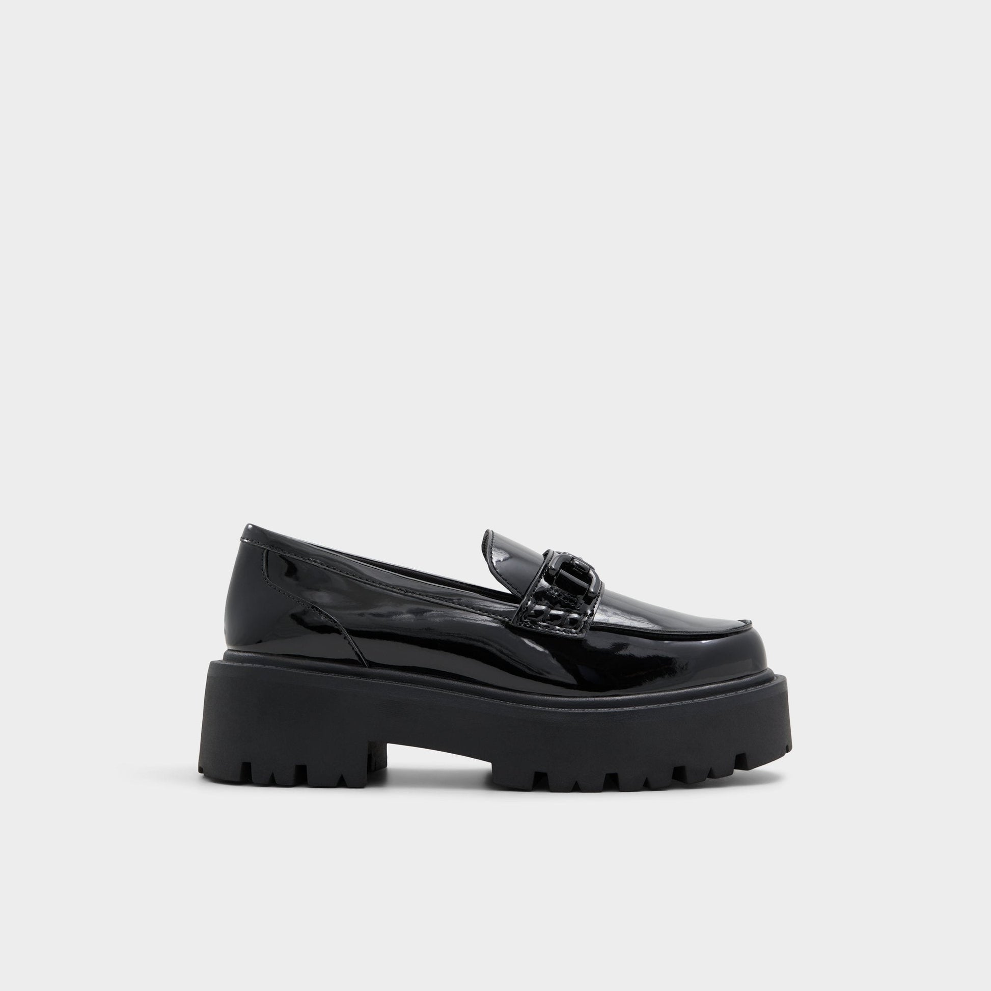 Oneameth Black Synthetic Patent Women's Loafers & Oxfords - Loafer, Lug sole - Black