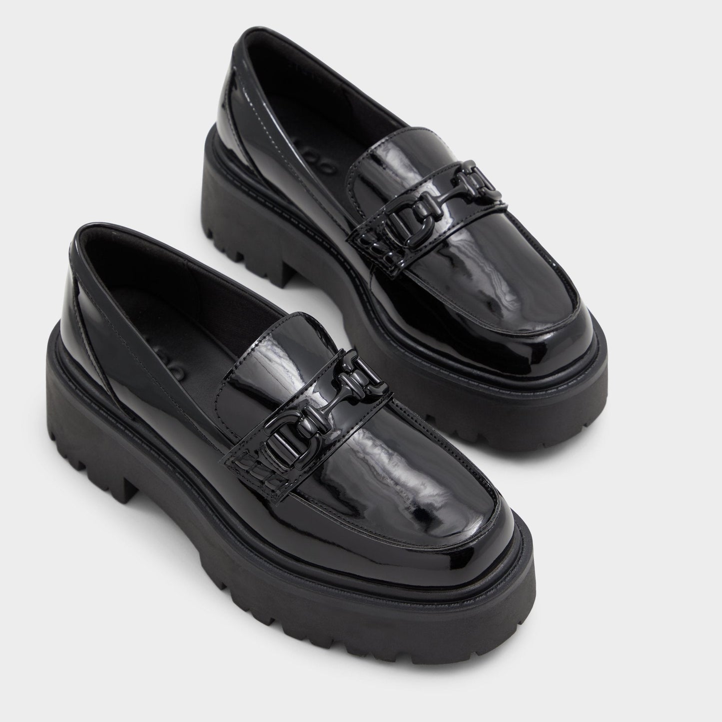 Oneameth Black Synthetic Patent Women's Loafers & Oxfords - Loafer, Lug sole - Black